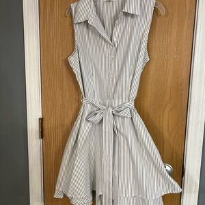 Love Notes White Sleeveless Sundress with Notched Collar